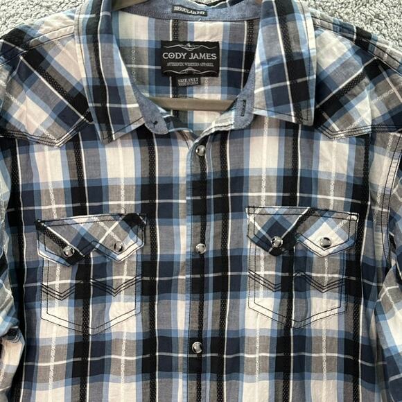 Cody James Men's 2XLT Blue Plaid Western Shirt Pearl Snaps Sawtooth Pocket Rodeo - Picture 3 of 10